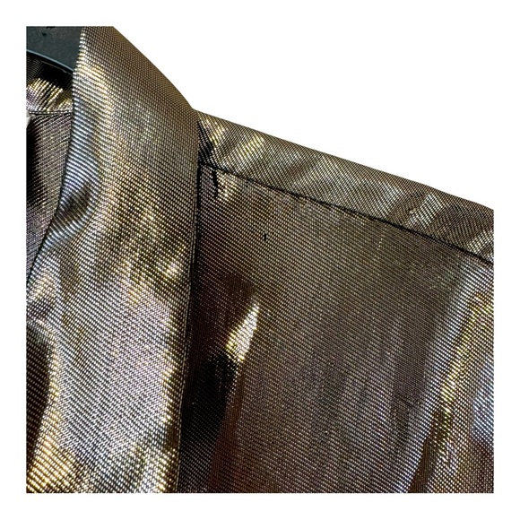 RETRO VINTAGE CONTEMPO CASUALS GOLD METALLIC LONG-SLEEVE OVERSIZED BUTTONED N sz - Picture 8 of 12